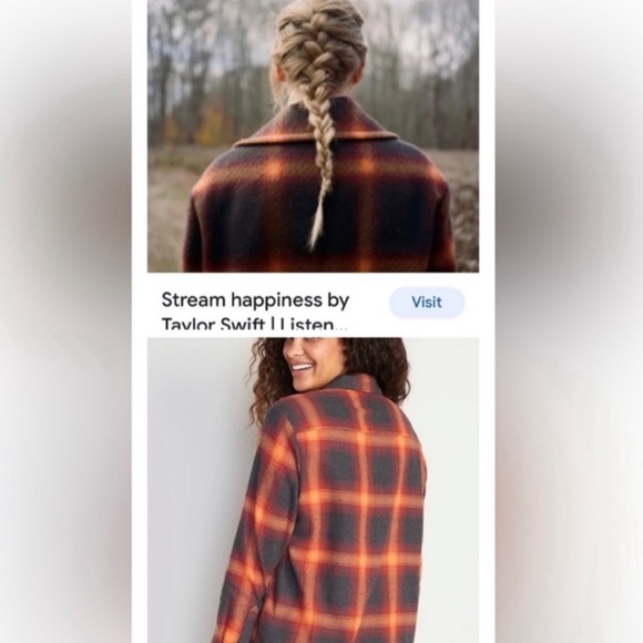 Old Navy Taylor Swift Evermore Women's Boyfriend Shirt Flannel Size M Orange - Picture 6 of 9